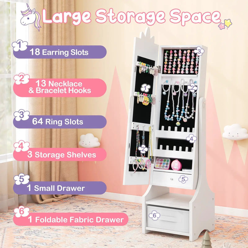 Kids Princess Vanity Table and Stool Set with Jewelry Cabinet and Mirror Drawer by DirectDeals