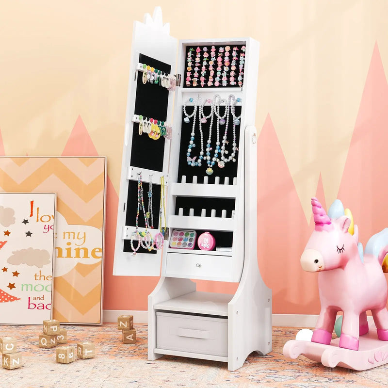 Kids Princess Vanity Table and Stool Set with Jewelry Cabinet and Mirror Drawer by DirectDeals