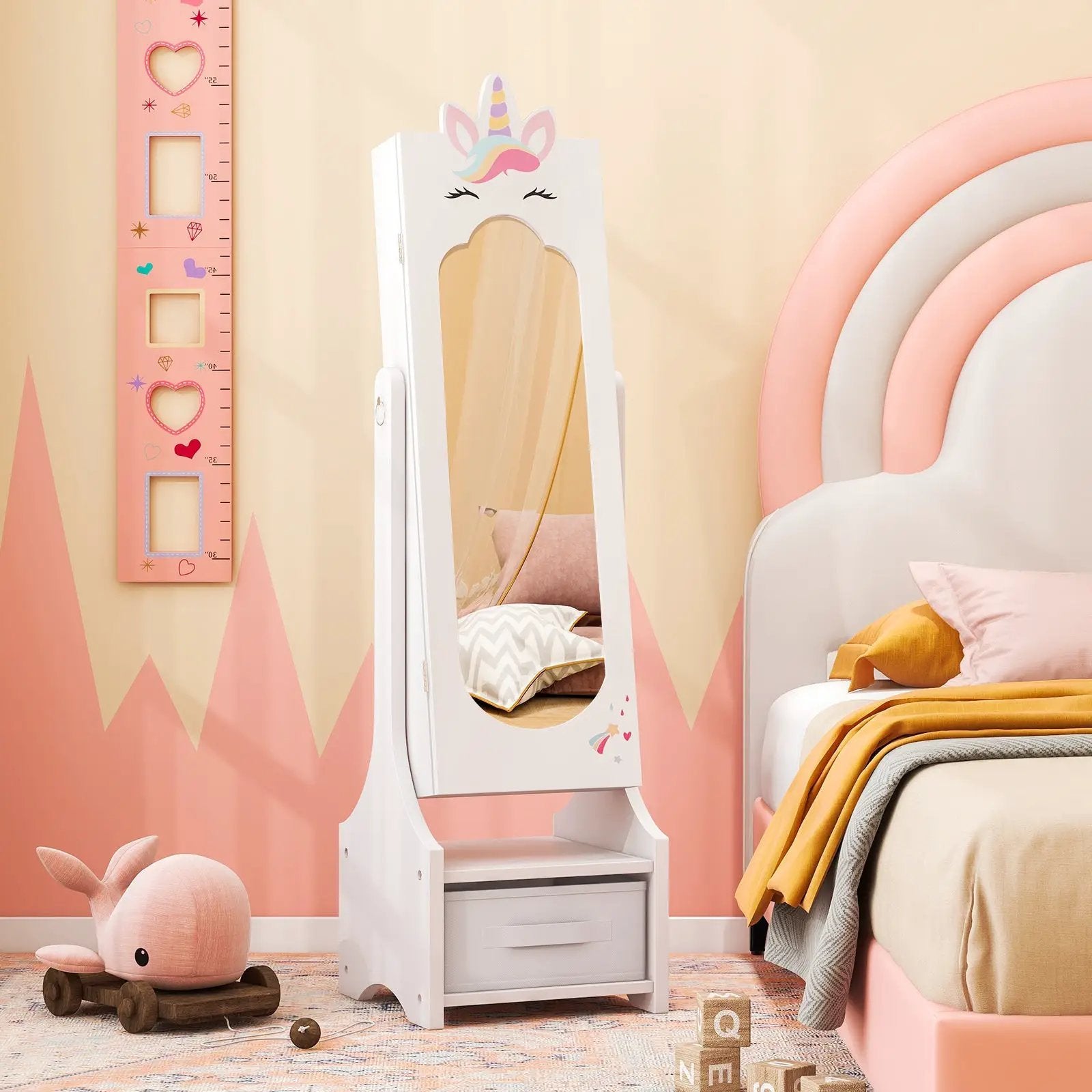 Kids Princess Vanity Table and Stool Set with Jewelry Cabinet and Mirror Drawer by DirectDeals