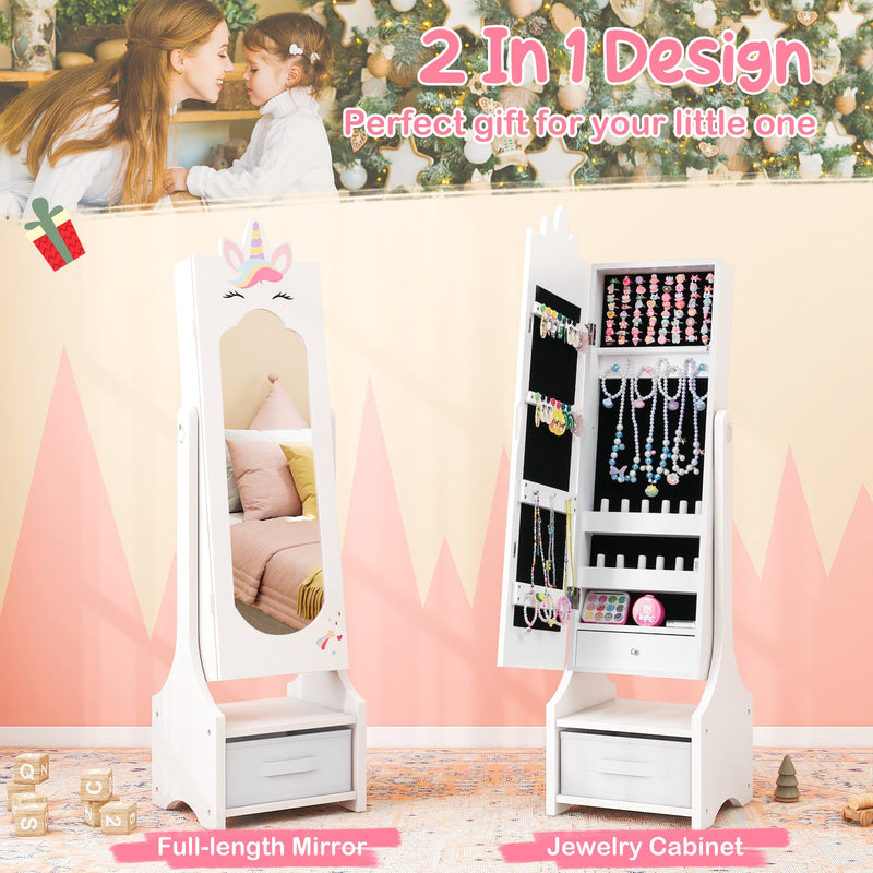 Kids Princess Vanity Table and Stool Set with Jewelry Cabinet and Mirror Drawer by DirectDeals