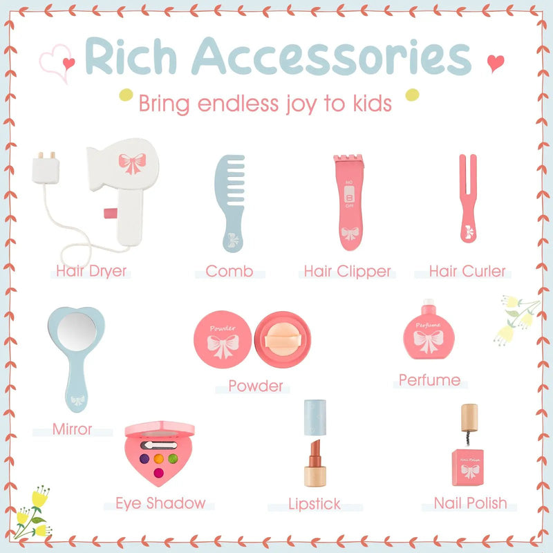 Kids 2-in-1 Princess Makeup Table and Chair Set with Removable Mirror-White by DirectDeals