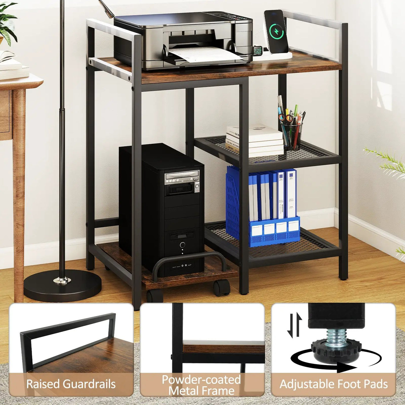 Printer Stand with Charging Station and Storage Shelves by DirectDeals
