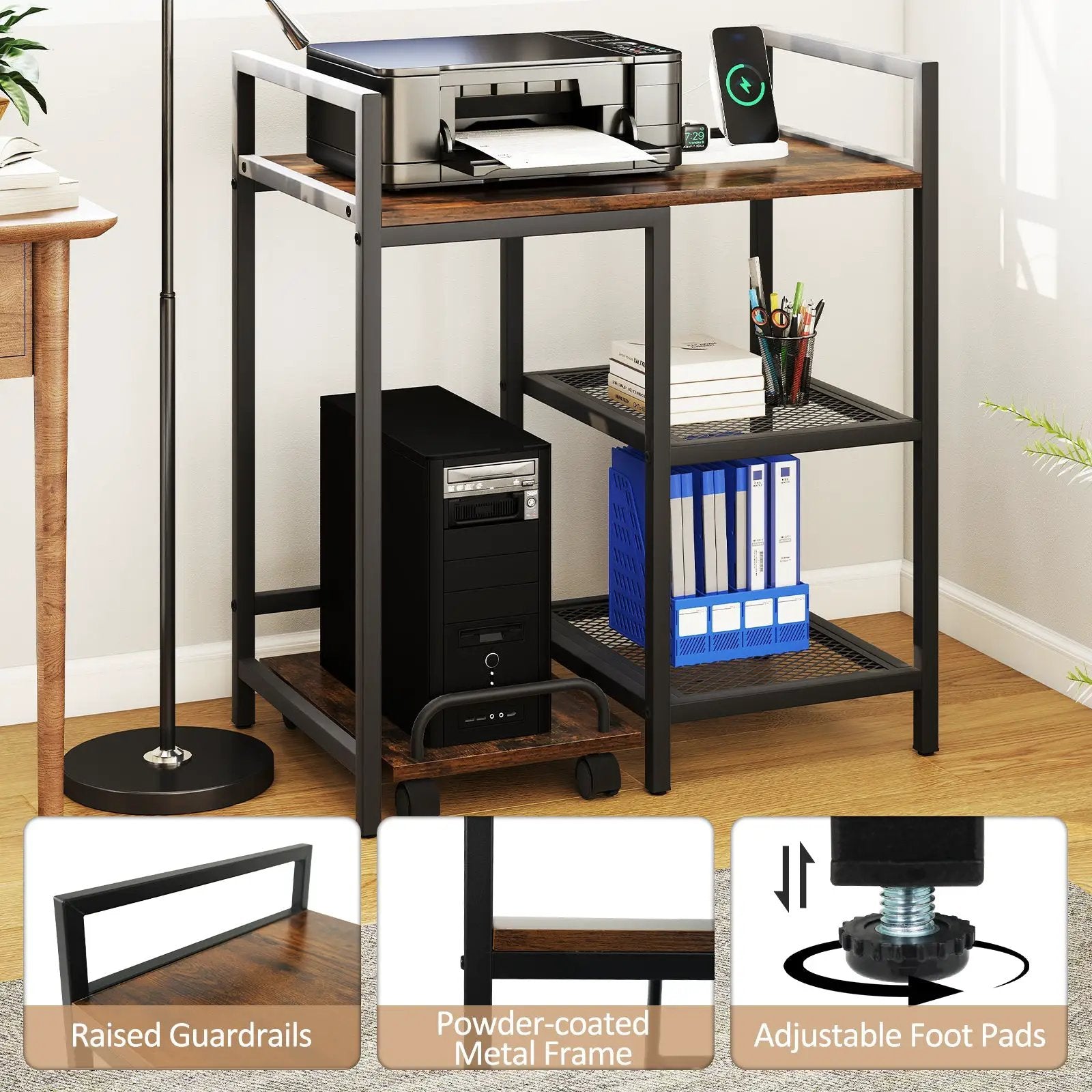 Printer Stand with Charging Station and Storage Shelves by DirectDeals