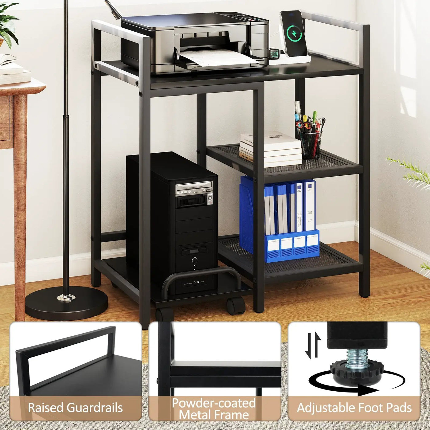 Printer Stand with Charging Station and Storage Shelves by DirectDeals