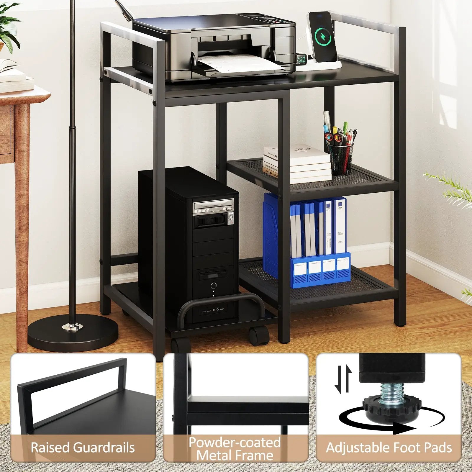Printer Stand with Charging Station and Storage Shelves by DirectDeals