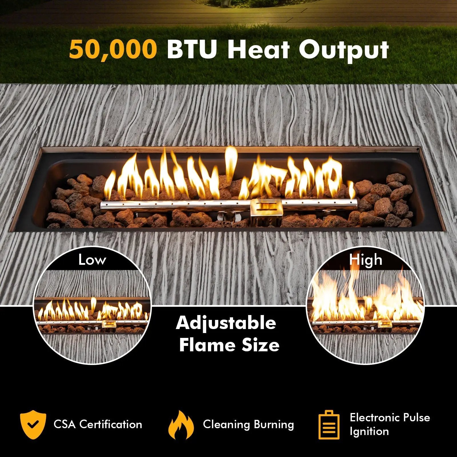 43 Inch 50 000 BTU Propane Fire Pit Table with Removable Lid-Gray by DirectDeals