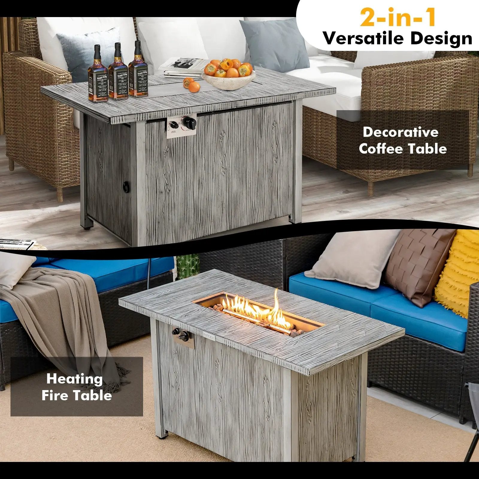 43 Inch 50 000 BTU Propane Fire Pit Table with Removable Lid-Gray by DirectDeals