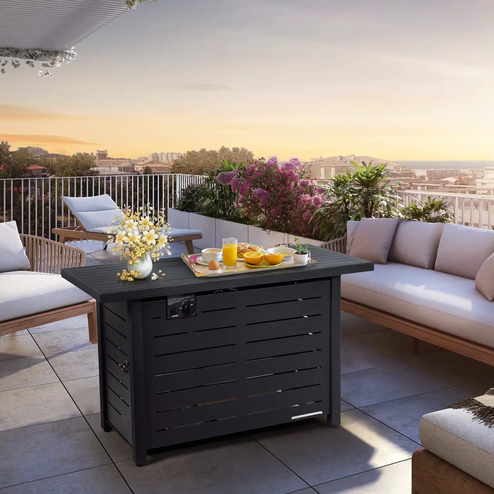 42 Inch 60 000 BTU Rectangular Propane Fire Pit Table with Waterproof Cover by DirectDeals