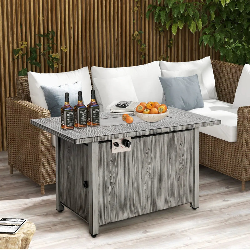 43 Inch 50 000 BTU Propane Fire Pit Table with Removable Lid-Gray by DirectDeals