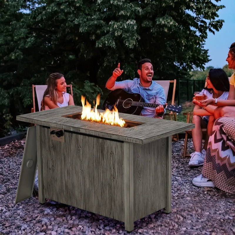 43 Inch 50 000 BTU Propane Fire Pit Table with Removable Lid-Gray by DirectDeals