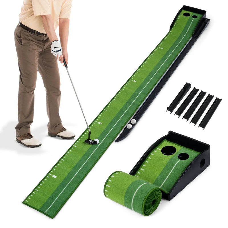 Putting Green Indoor Golf Putting Mat with Auto Ball Return 3 Putting Practice Balls by DirectDeals