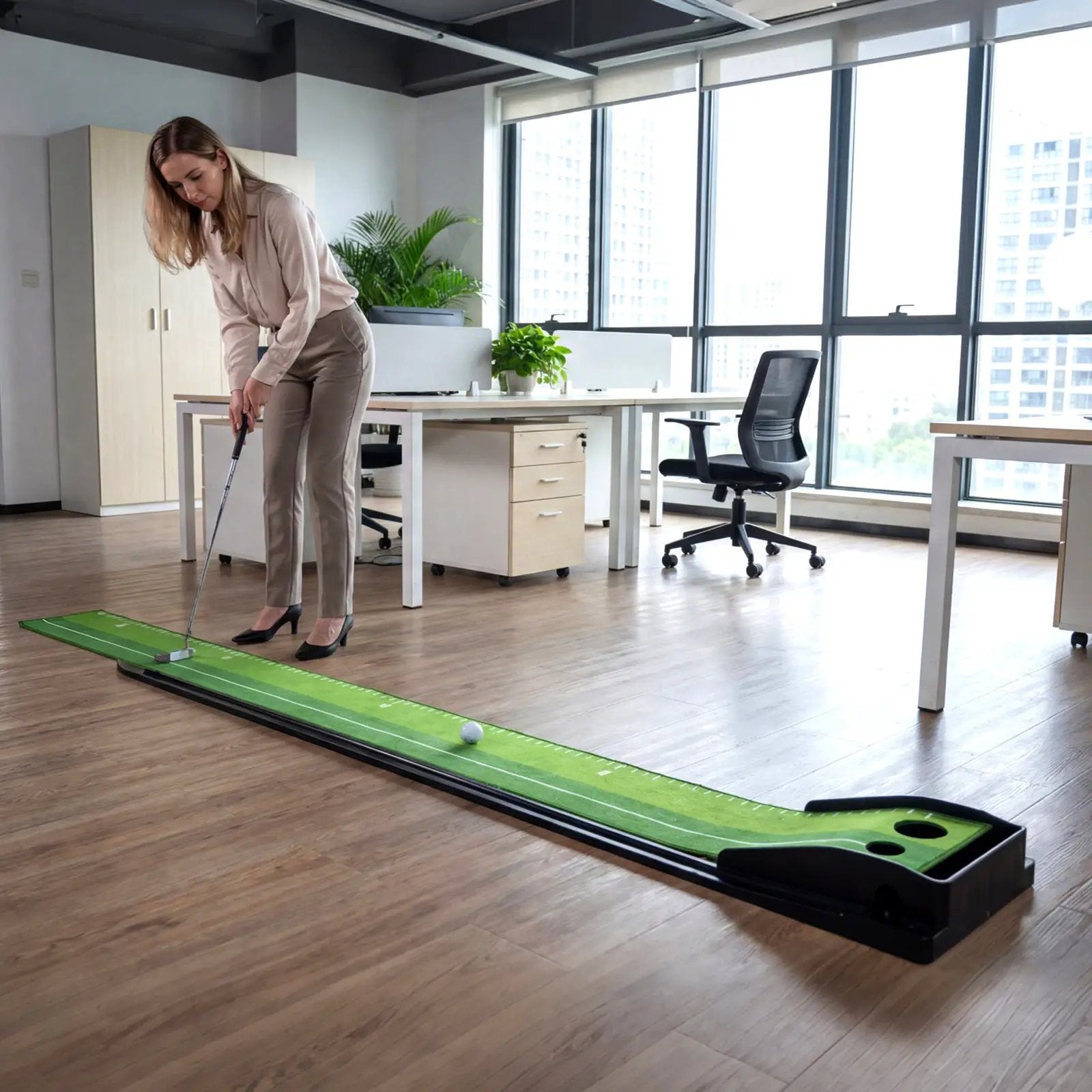 Putting Green Indoor Golf Putting Mat with Auto Ball Return 3 Putting Practice Balls by DirectDeals