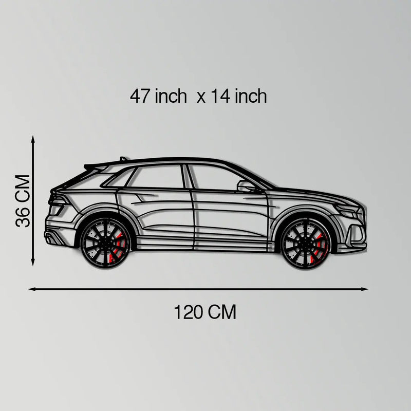 Audi Q8 Metal Car Wall Art with Rotating Wheels - Handmade Luxury SUV Silhouette Decor - Automotive Wall Art for Petrolheads - KAFMEKA095 by Enova Art