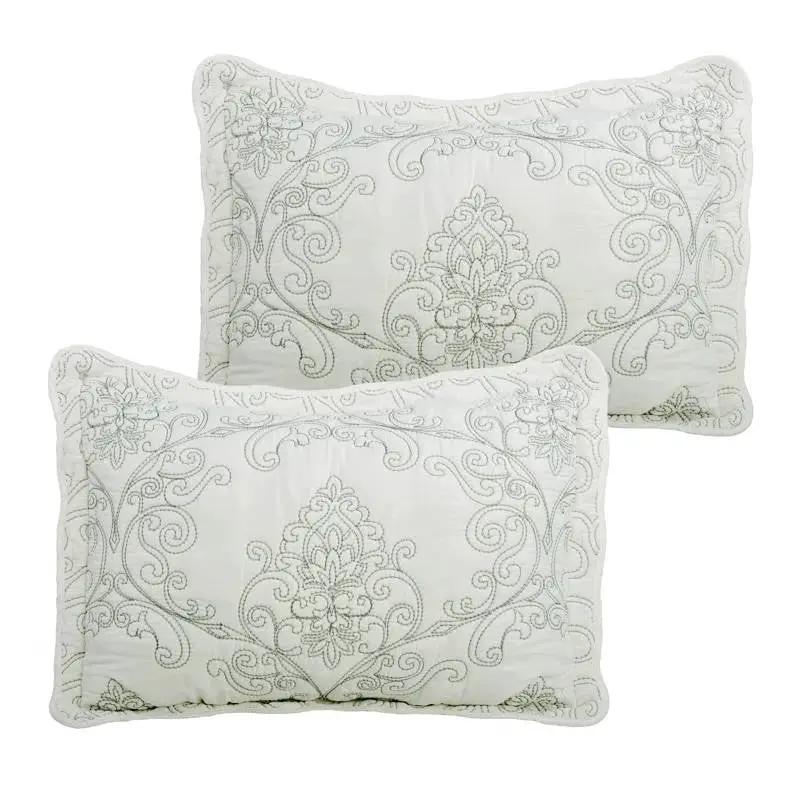 Queen size Antique White Damask Embroidered 4 Piece Oversized Bedspread Set by HomePacific