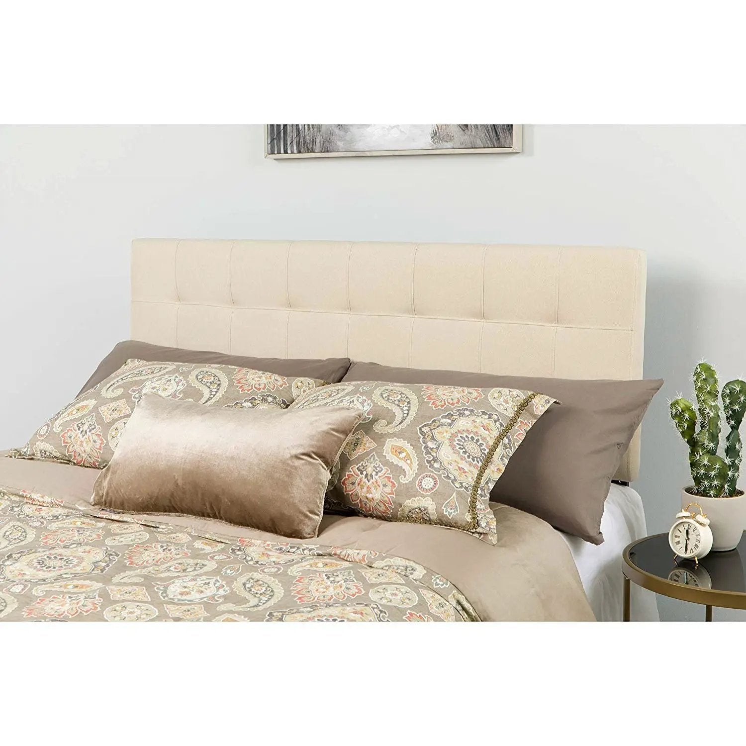 Queen size Beige Taupe Fabric Upholstered Panel Headboard by HomePacific