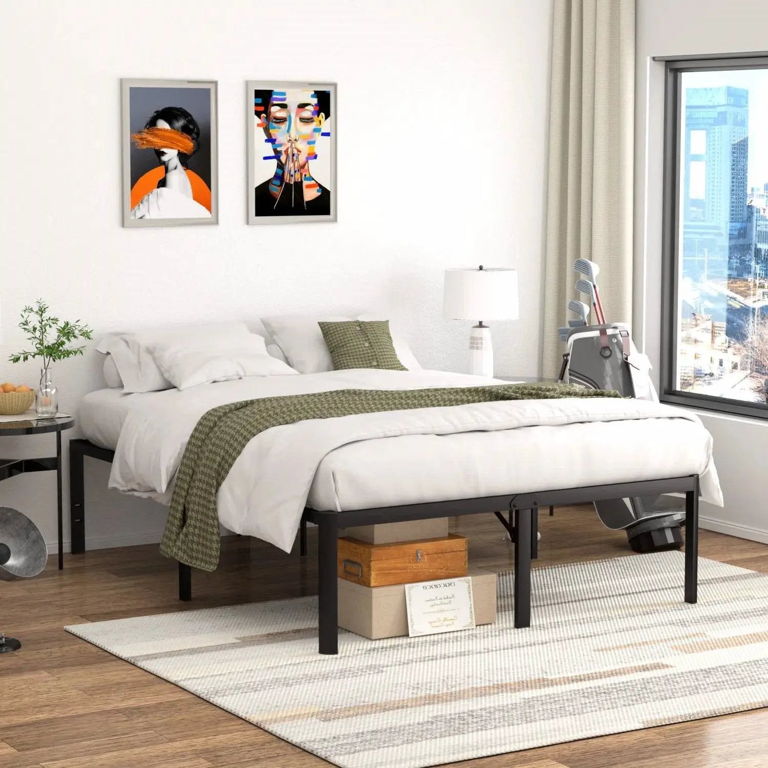 Queen 18-inch Rounded Edge Corners Metal Bed Frame with Under-bed Storage Space by HomePacific