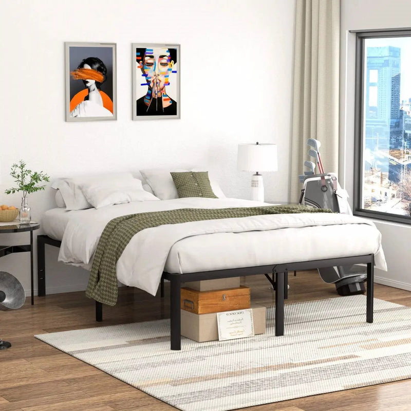 Queen 18-inch Rounded Edge Corners Metal Bed Frame with Under-bed Storage Space by HomePacific