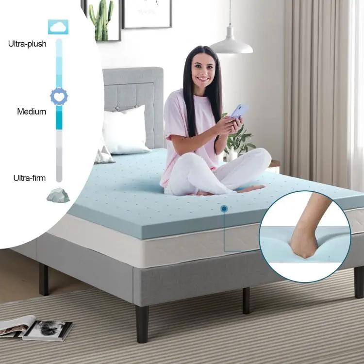 Queen size 4-inch Thick Soft Gel Memory Foam Mattress Topper in Light Blue by HomePacific
