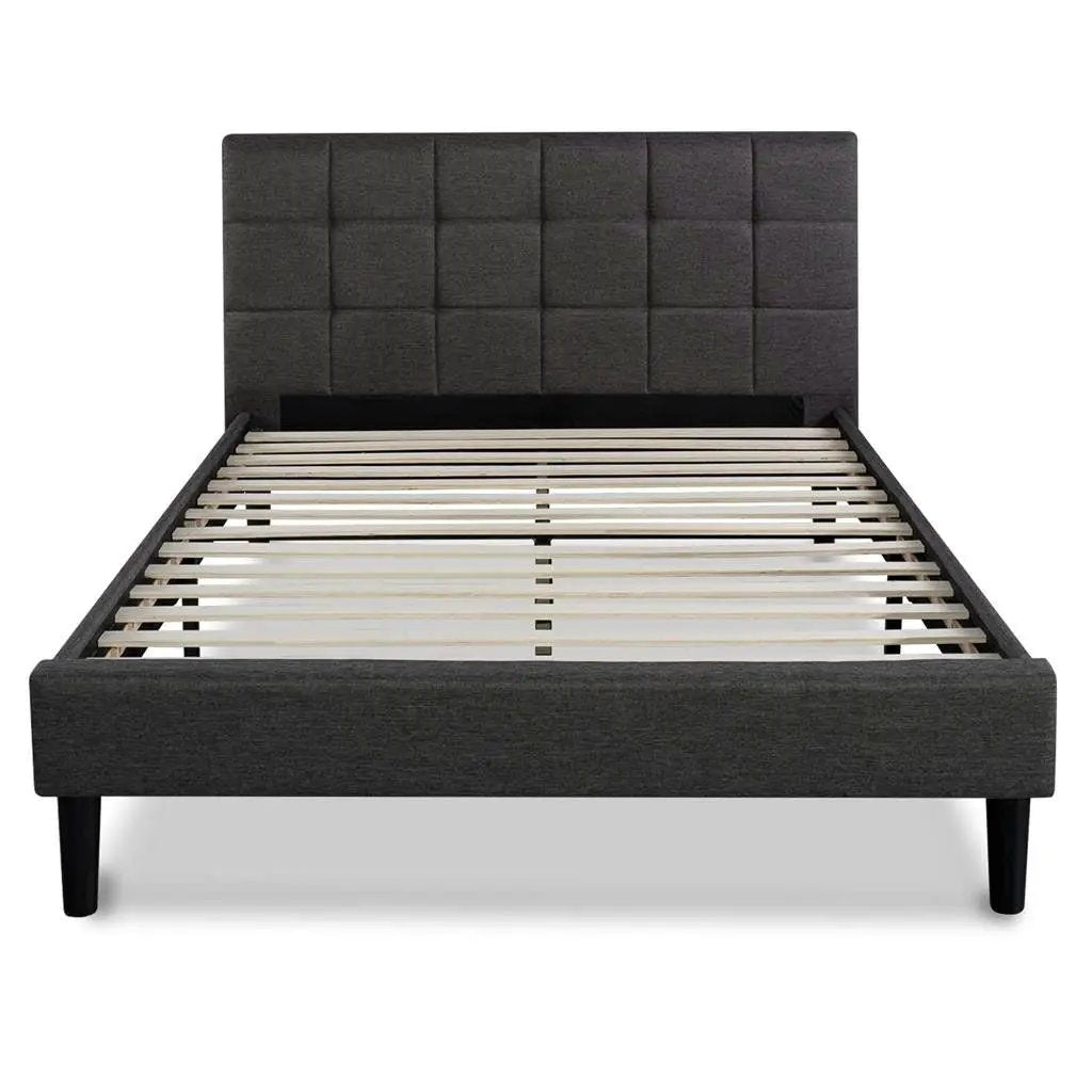 Queen size Modern Classic Dark Grey Upholstered Platform Bed with Headboard by HomePacific