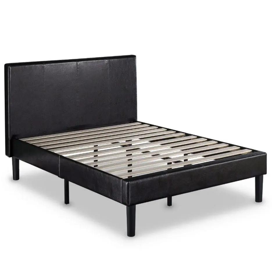 Queen Espresso Faux Leather Platform Bed Frame with Headboard by HomePacific