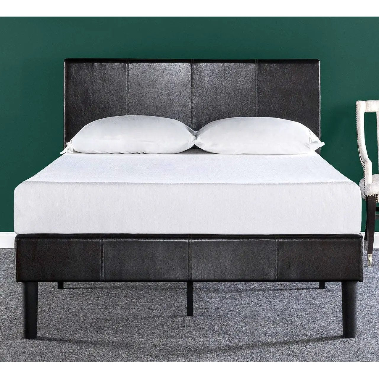 Queen Espresso Faux Leather Platform Bed Frame with Headboard by HomePacific