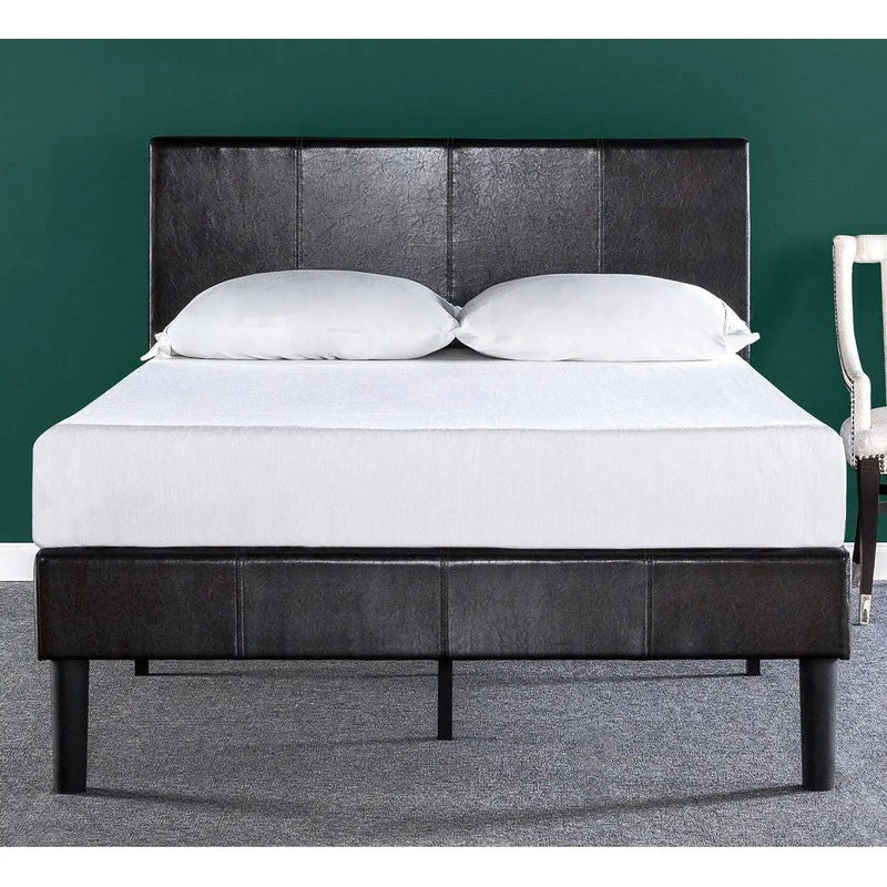 Queen Espresso Faux Leather Platform Bed Frame with Headboard by HomePacific