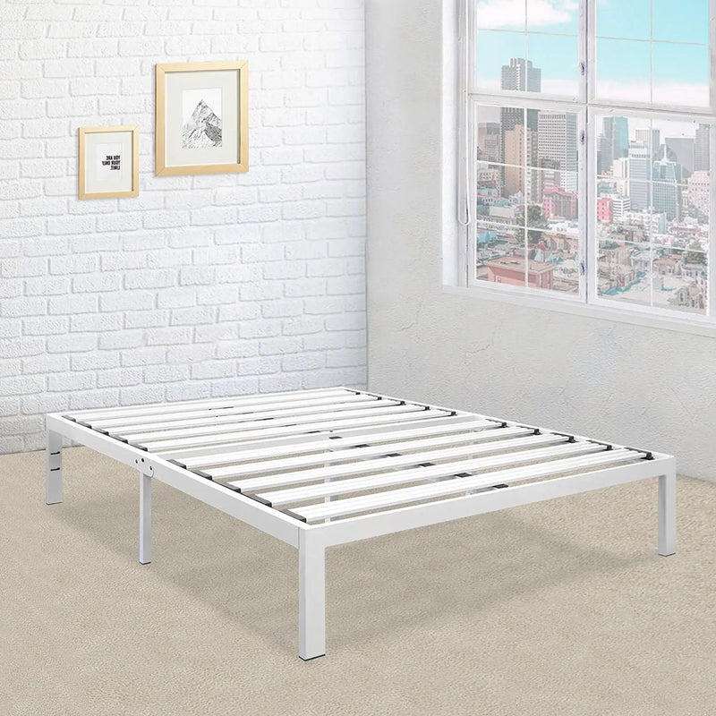 Queen size Heavy Duty Metal Platform Bed Frame in White by HomePacific