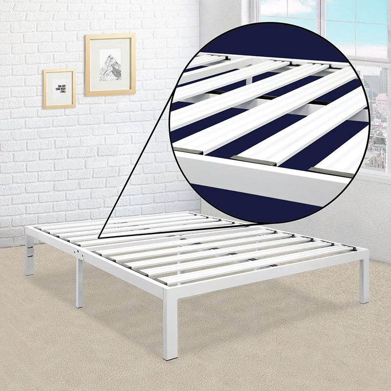 Queen size Heavy Duty Metal Platform Bed Frame in White by HomePacific
