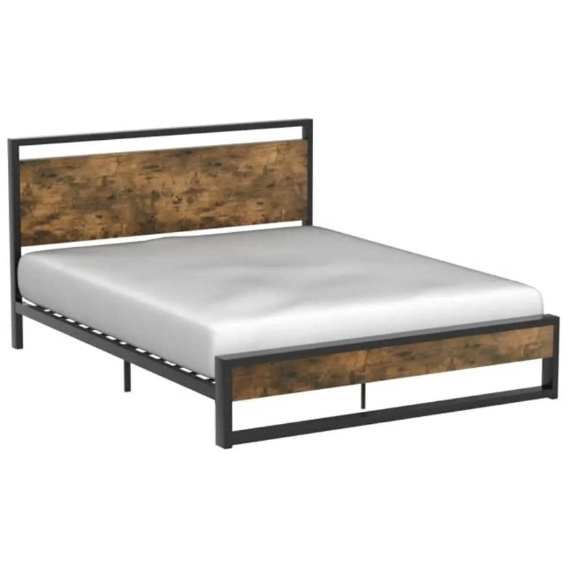 Queen Modern Farmhouse Platform Bed Frame with Wood Panel Headboard Footboard by HomePacific