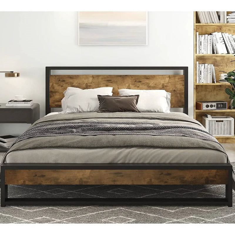 Queen Modern Farmhouse Platform Bed Frame with Wood Panel Headboard Footboard by HomePacific