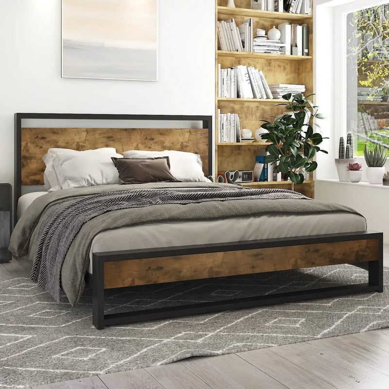 Queen Modern Farmhouse Platform Bed Frame with Wood Panel Headboard Footboard by HomePacific