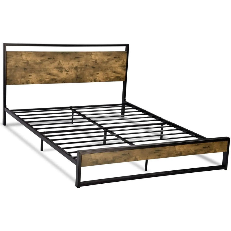 Queen Modern Farmhouse Platform Bed Frame with Wood Panel Headboard Footboard by HomePacific