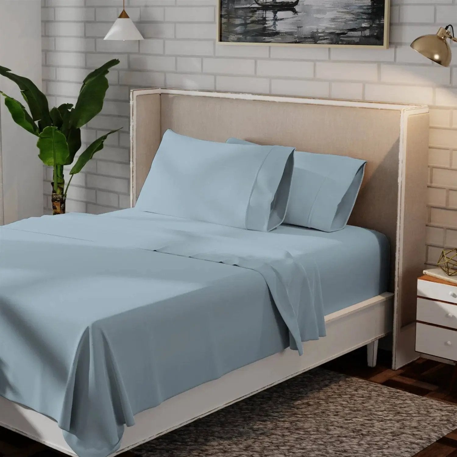 Queen size Aqua Blue 100-Percent Certified Organic Cotton Sheet Set by HomePacific