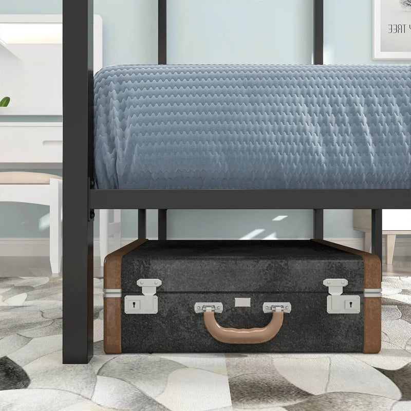 Queen size Modern Four Poster Metal Canopy Bed in Black Finish by HomePacific