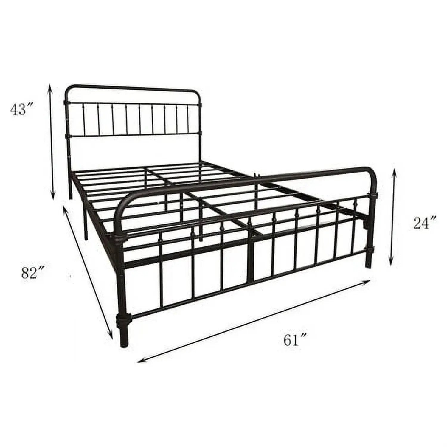 Queen Classic Farmhouse Black Metal Bed Frame with Rounded Headboard Footboard by HomePacific