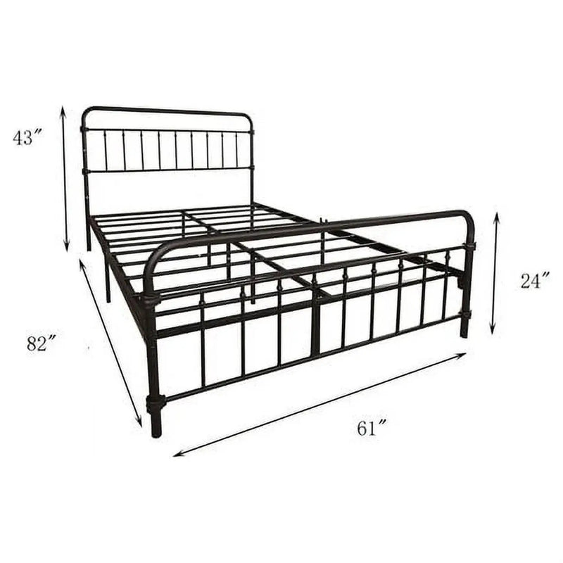 Queen Classic Farmhouse Black Metal Bed Frame with Rounded Headboard Footboard by HomePacific