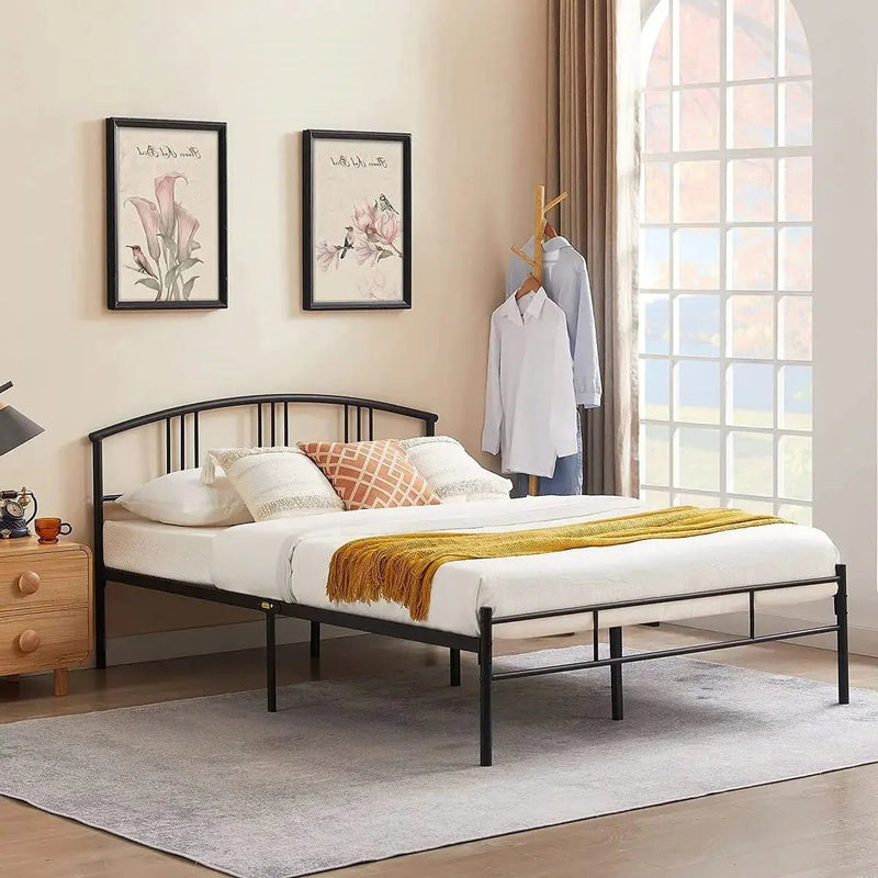 Queen size Black Metal Platform Bed Frame with Arched Headboard by HomePacific