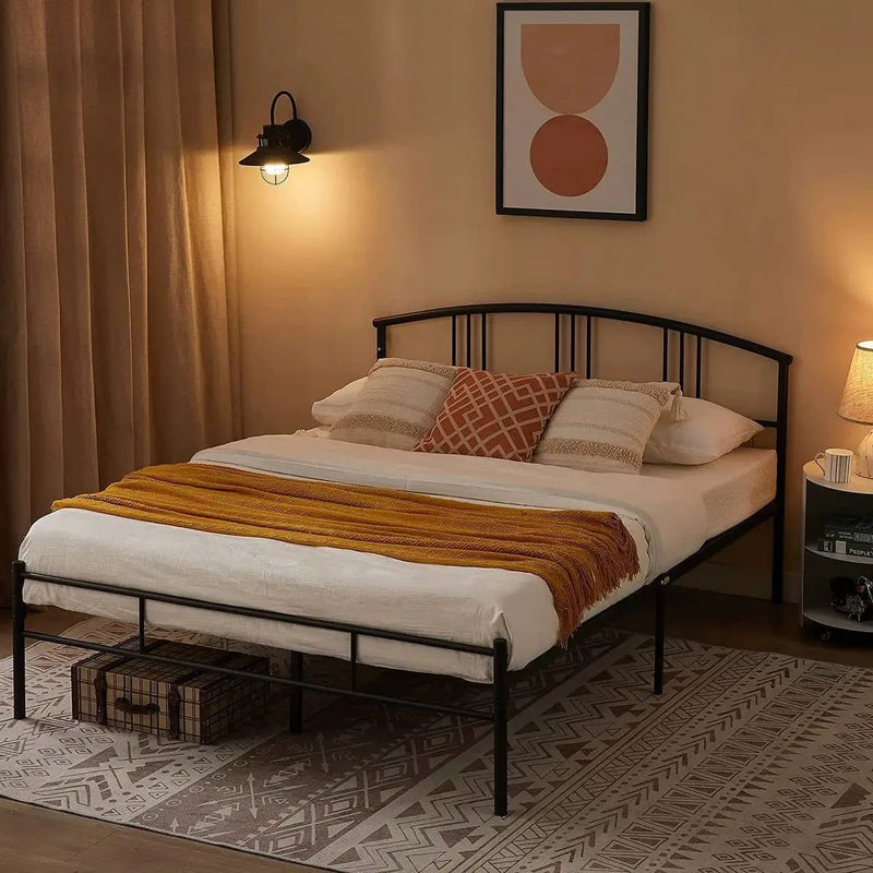 Queen size Black Metal Platform Bed Frame with Arched Headboard by HomePacific