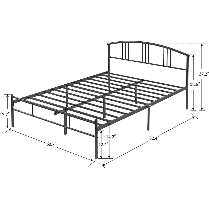 Queen size Black Metal Platform Bed Frame with Arched Headboard by HomePacific