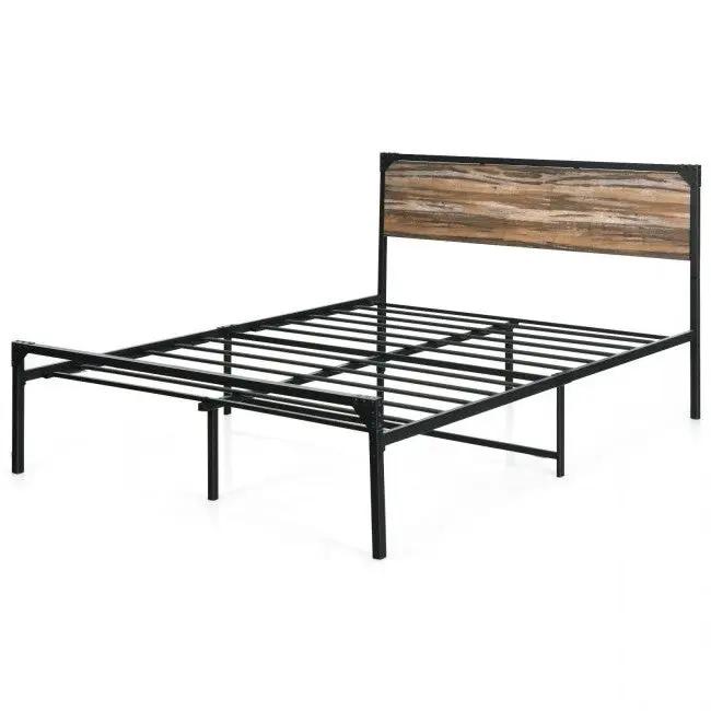 Rustic FarmHome Metal Wood Platform Bed Frame in Queen Size by HomePacific