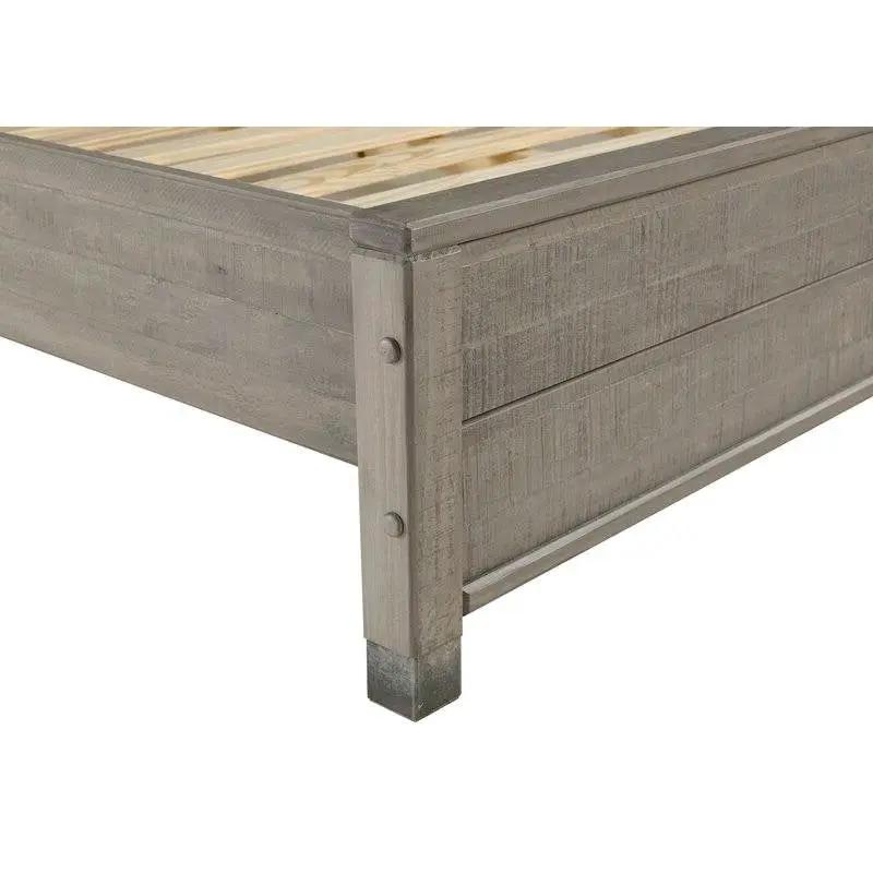 Queen Solid Wooden Platform Bed Frame with Headboard in Grey Wood Finish by HomePacific