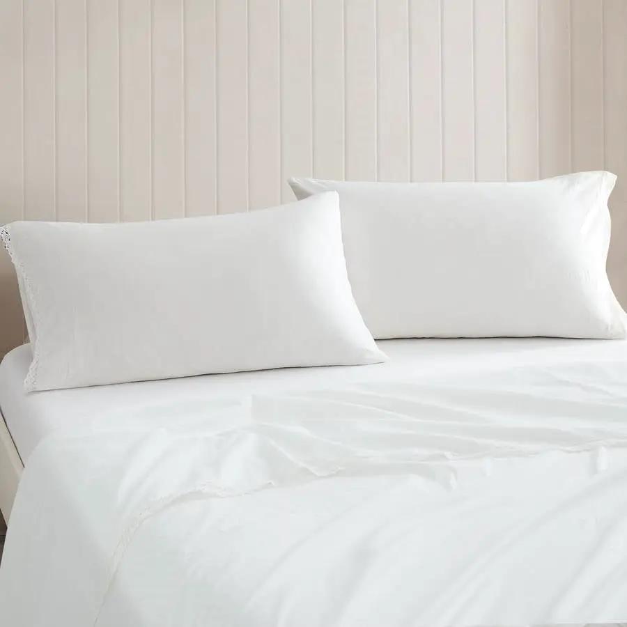 Queen Size 4 Piece 100-Percent Cotton Sheet Set in White with Lace Trim by HomePacific