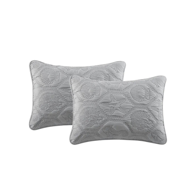 Queen Coastal Beach Embossed Starfish Seashell Seahorse Grey 3-Piece Quilt Set by HomePacific