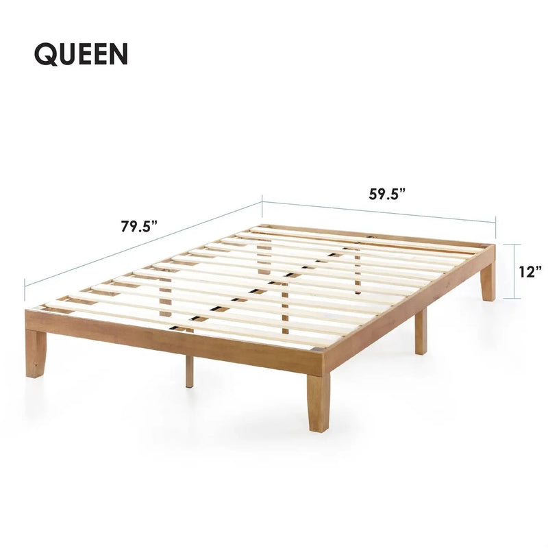 Queen size Solid Wood Platform Bed Frame in Natural Wooden Finish by HomePacific