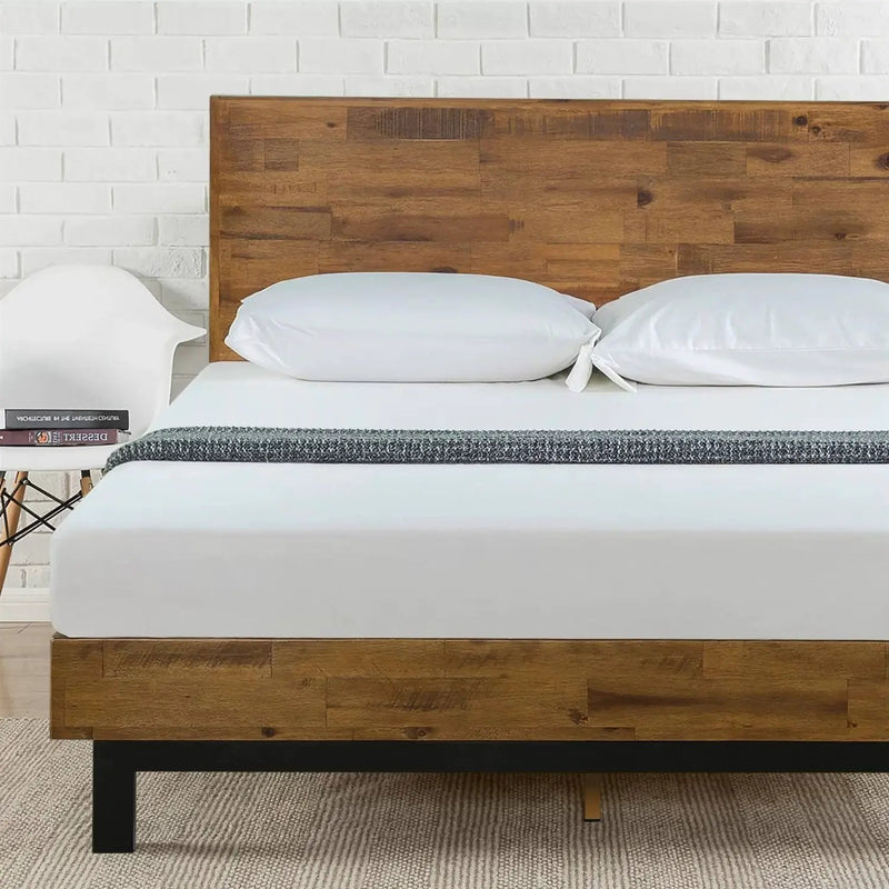 Queen Solid Wood Modern Platform Bed Frame with Adjustable Height Headboard by HomePacific