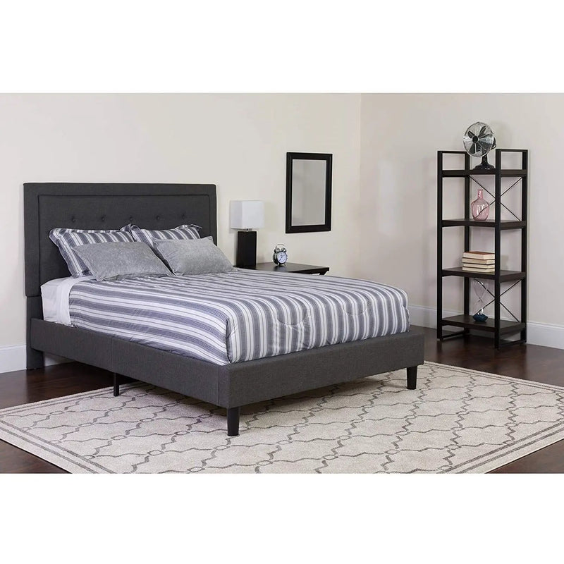Queen size Dark Gray Fabric Upholstered Platform Bed Frame with Headboard by HomePacific