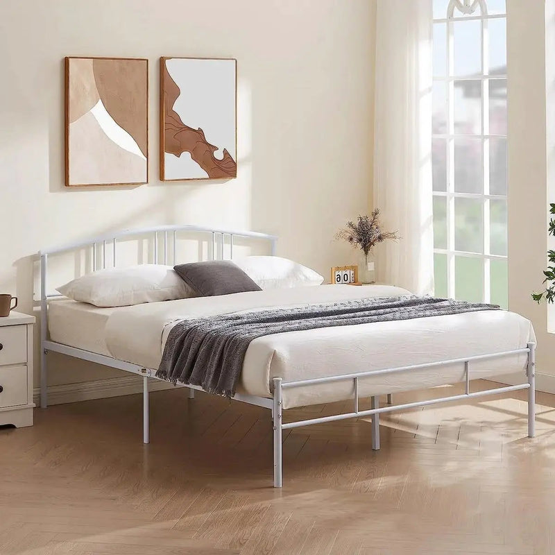 Queen size White Metal Platform Bed Frame with Arched Headboard by HomePacific