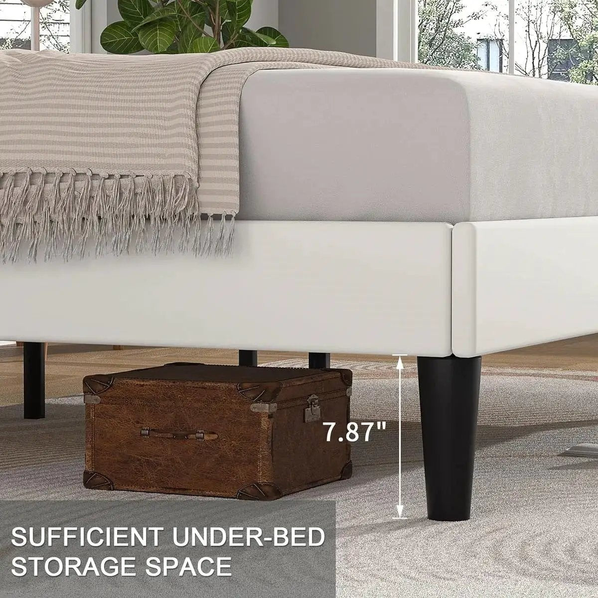 Queen size White Upholstered Platform Bed Frame with Headboard by HomePacific