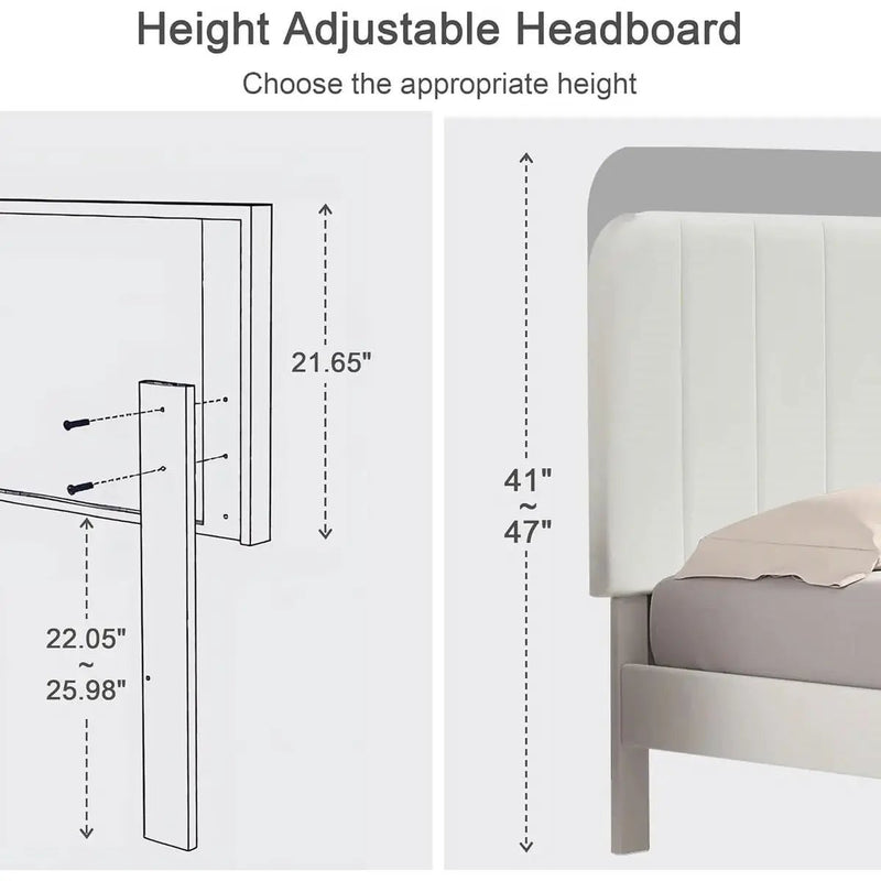 Queen size White Upholstered Platform Bed Frame with Headboard by HomePacific