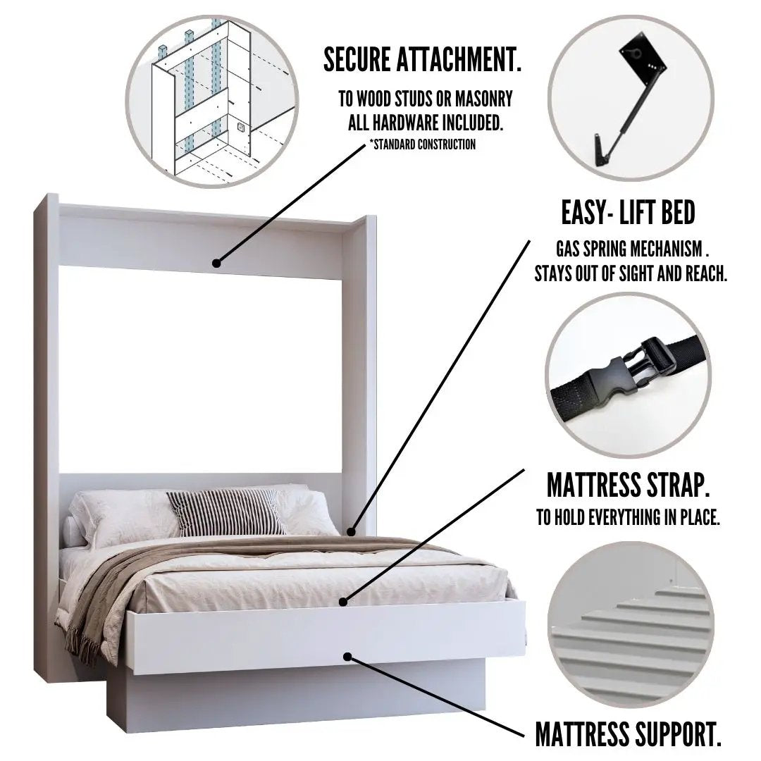 Easy-Lift Queen Murphy Wall Bed in Dark Grey with Shelf by Sharicks